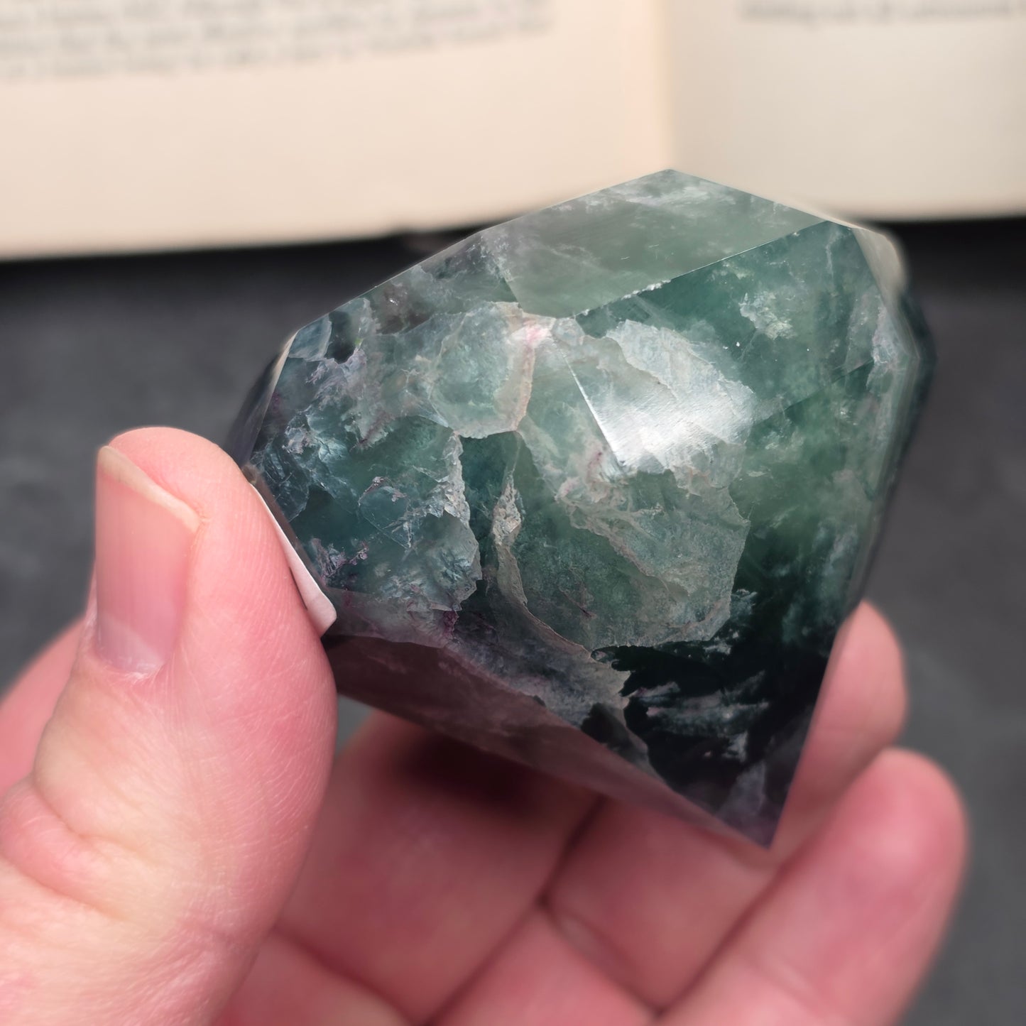 Purple and Green Fluorite Diamond Point Carving | 1413