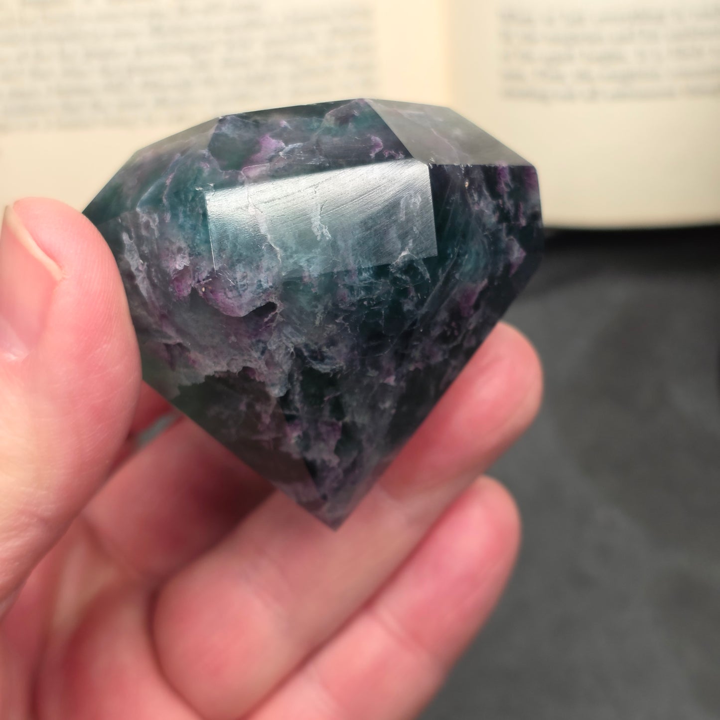 Purple and Green Fluorite Diamond Point Carving | 1413